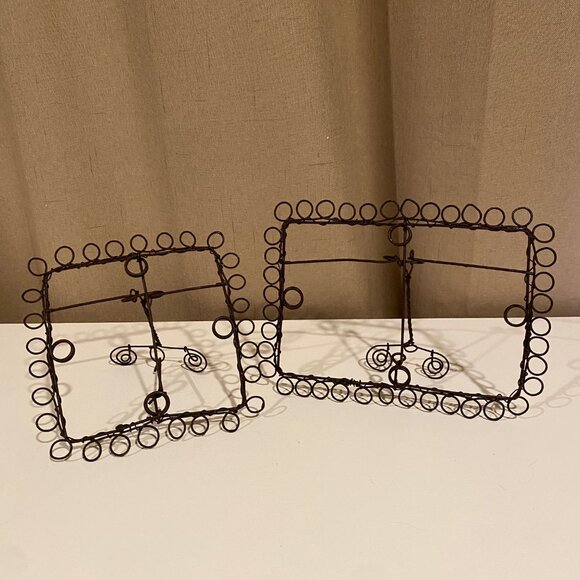 Vintage Wire Art Frame Set - Rustic Western Decor 7x5 & 5x5 Metal Frames - Picture 1 of 5